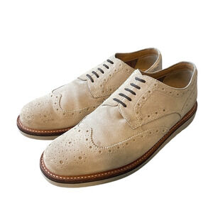 Clarks Men's 8.5 Gambeson Wingtip Brogues Suede Dress Shoes Leather Lace Up Tan